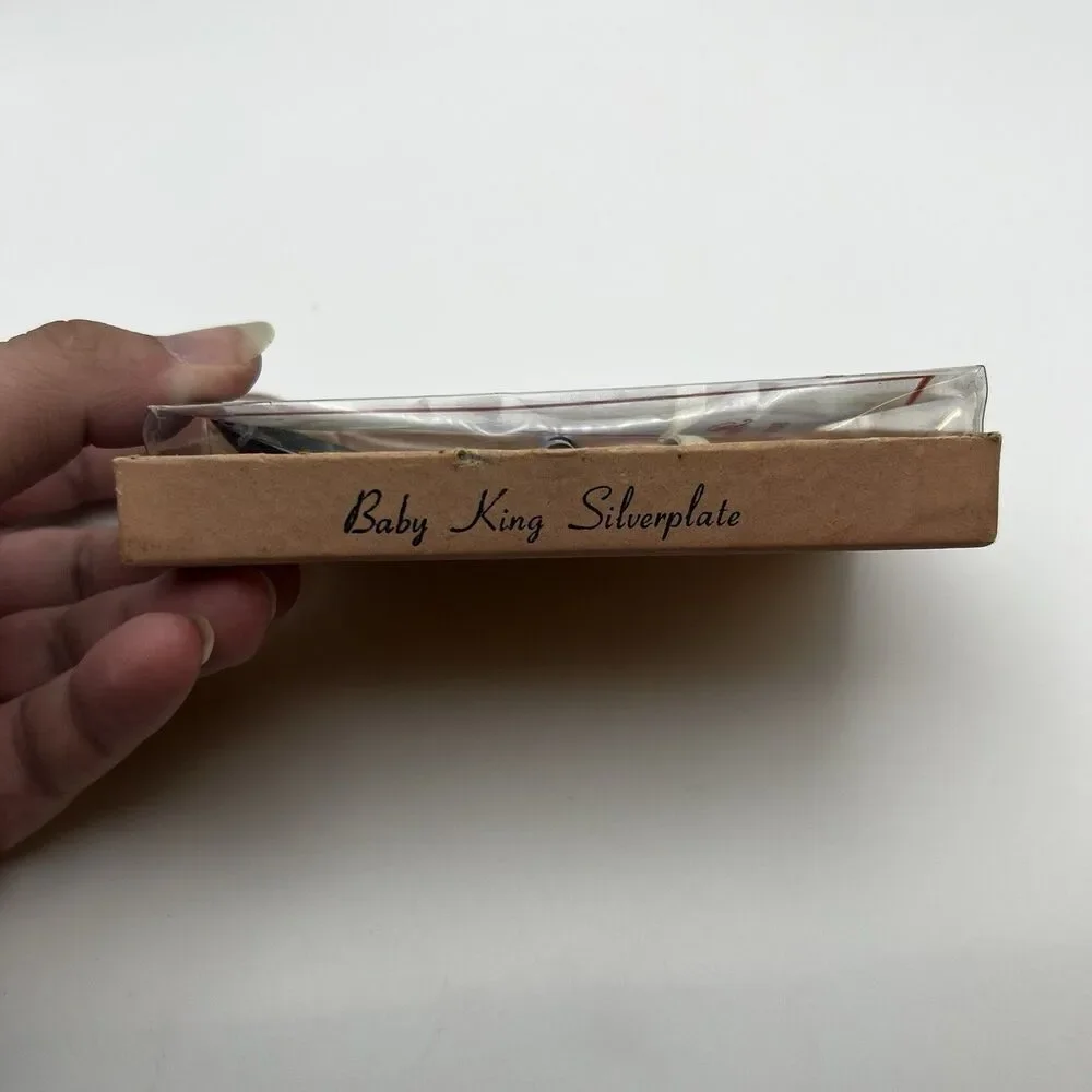 National Silver Co Baby King Silverplate EPNS Baby Spoon Fork Educator Set Box